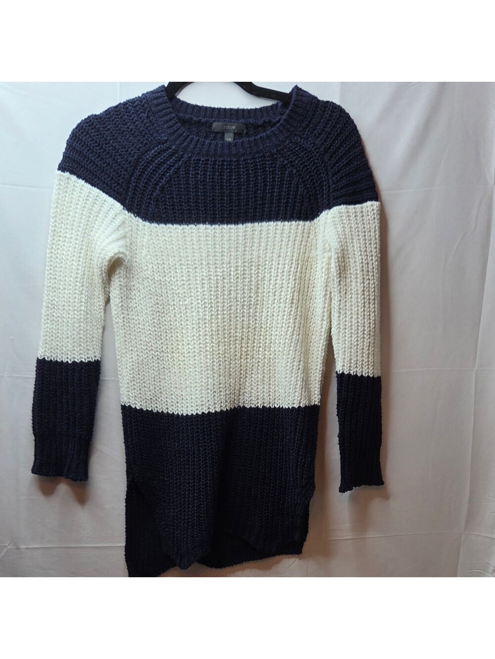 J.Crew Colorblock Ribbed Knit Crewneck Sweater Navy Cream XXS